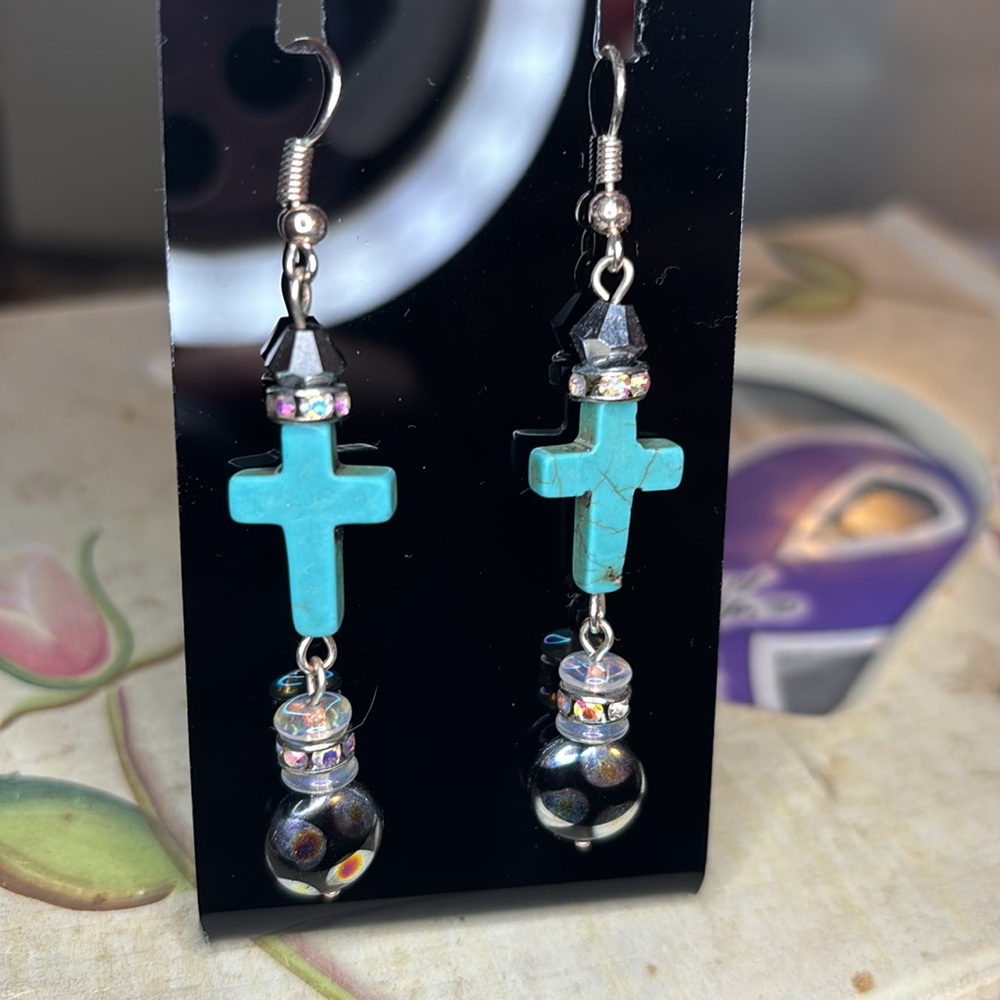 Hand Made Cross Dangle Earrings